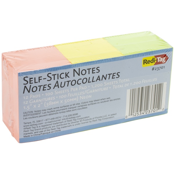Redi-Tag Pad, Self-Stick Notes, Ast RT23701